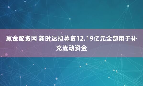 赢金配资网 新时达拟募资12.19亿元全部用于补充流动资金