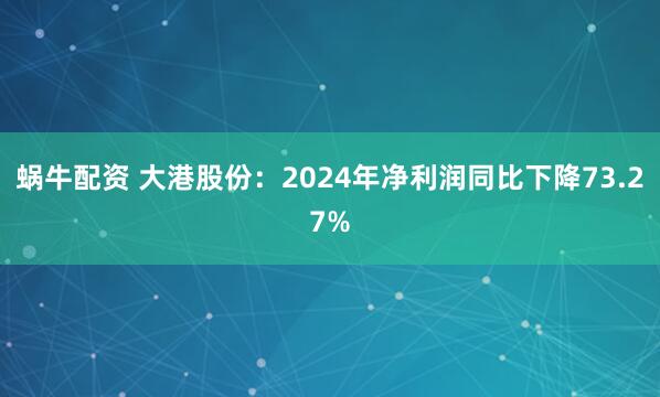 蜗牛配资 大港股份：2024年净利润同比下降73.27%