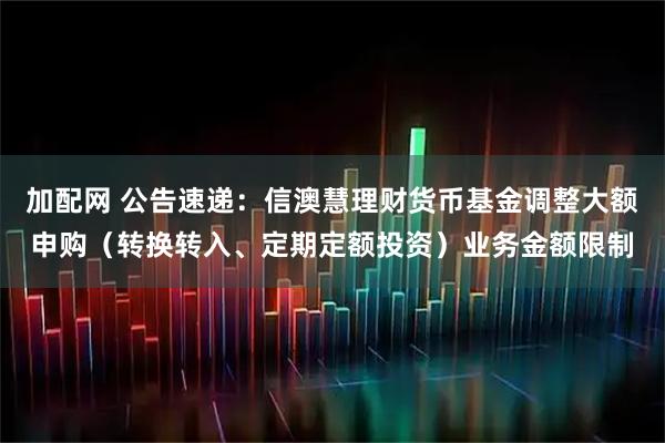 加配网 公告速递：信澳慧理财货币基金调整大额申购（转换转入、定期定额投资）业务金额限制